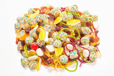 Lezzetli jöleli şekerler. Üst görünüm.  