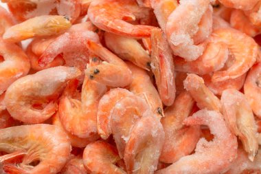 Buzlu taze karides. Üst görünüm.  