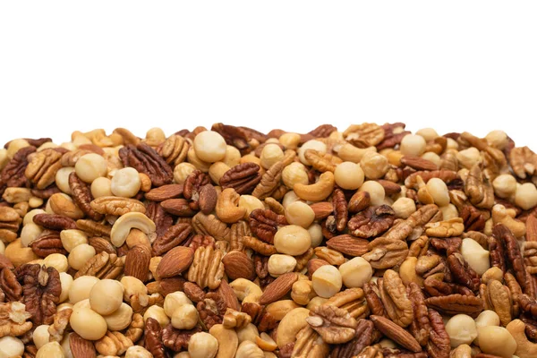 Arka plan olarak fındık karışımı. Üst görünüm. 