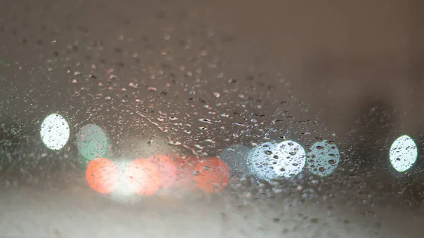 Fundo Borrado Com Gotas Chuva Luzes — Fotografia de Stock