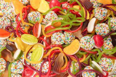 Lezzetli jöleli şekerler. Üst görünüm.  