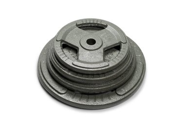 Ağırlık plakaları beyaz arka planda izole edilmiş. Üst görünüm. 