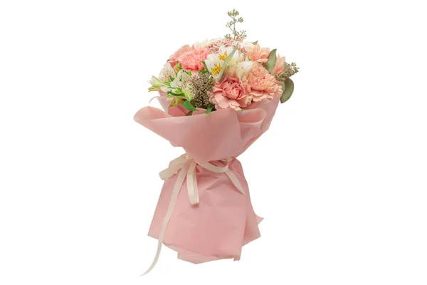 Bouquet Soft Pink Flowers Pink Wrapping Paper — Stock Photo, Image