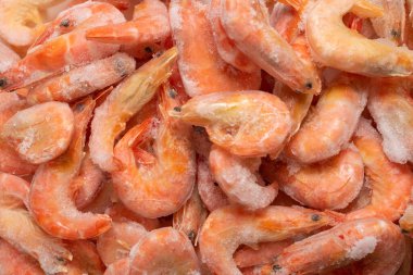 Buzlu taze karides. Üst görünüm.  