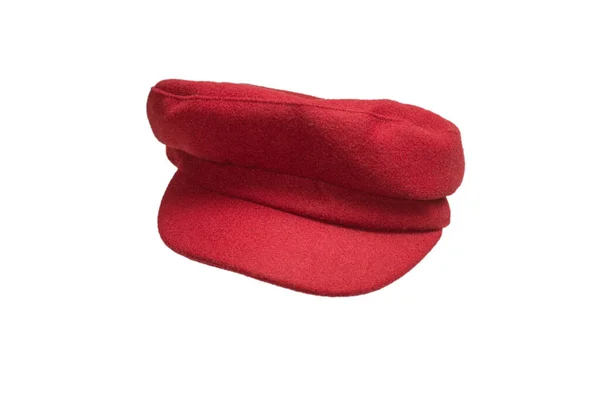 Θηλυκό Κόκκινο Καπέλο Προσωπίδα Που Απομονώνεται Λευκό Φόντο — Φωτογραφία Αρχείου