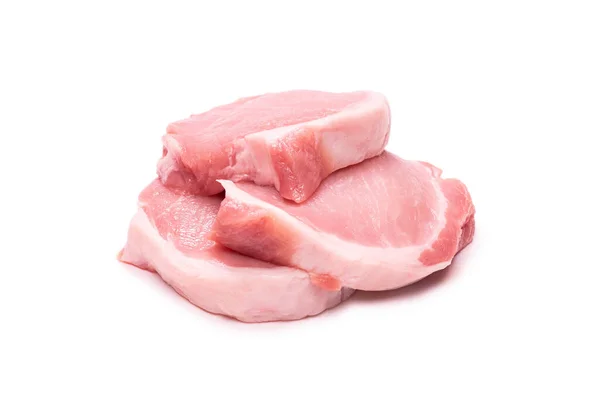 Raw Pork Pieces Isolated White Background Top View — Stock Photo, Image