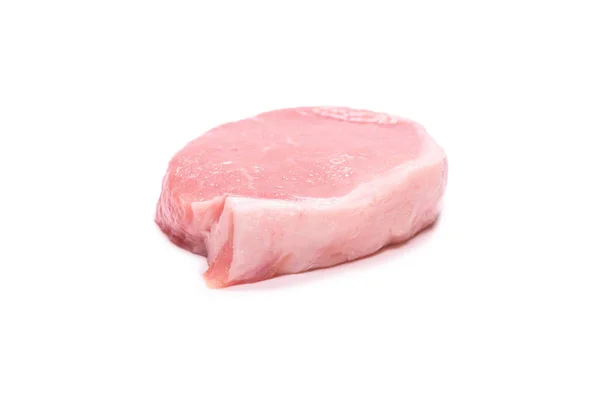 Raw Pork Pieces Isolated White Background Top View — Stock Photo, Image