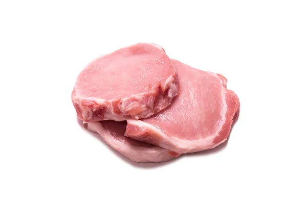 Raw Pork Pieces Isolated White Background Top View — Stock Photo, Image