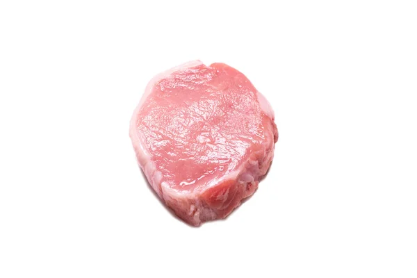 Rauwe Stukjes Varkensvlees Geïsoleerd Een Witte Achtergrond Bovenaanzicht — Stockfoto