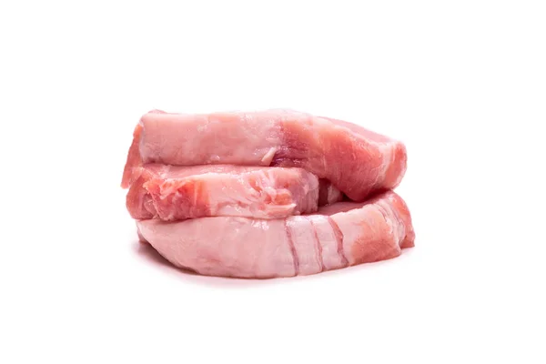 Raw Pork Pieces Isolated White Background Top View — Stock Photo, Image