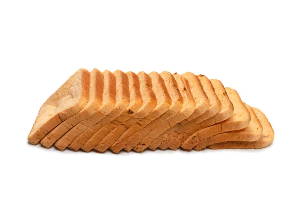 Вкусный Хлеб Ломтики Изолированы Белом Фоне Вид Сверху — стоковое фото
