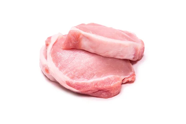 Raw Pork Pieces Isolated White Background Top View — Stock Photo, Image