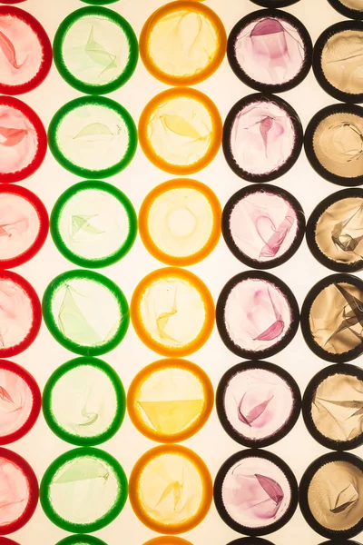 Colorful Condoms Background Top View — Stock Photo, Image