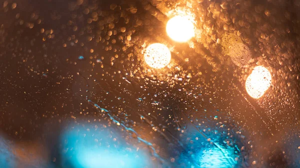 Fondo Borroso Con Gotas Lluvia Luces —  Fotos de Stock