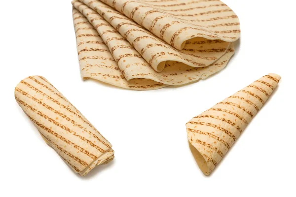 Gegrilde Pitta Brood Geïsoleerd Witte Achtergrond Bovenaanzicht — Stockfoto
