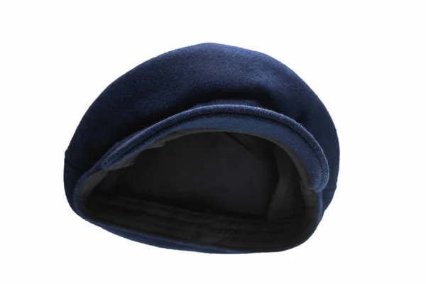 Beyaz Arkaplanda Güneşliği Olan Kadın Mavi Şapka — Stok fotoğraf