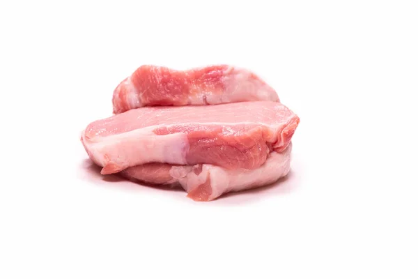 Raw Pork Pieces Isolated White Background Top View — Stock Photo, Image