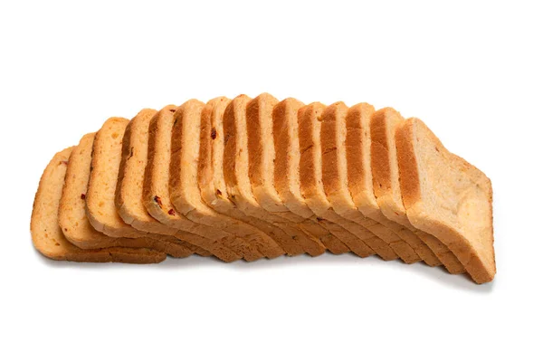 Lahodné Plátky Chleba Izolované Bílém Pozadí Horní Pohled — Stock fotografie