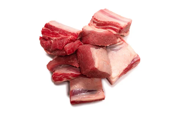 Costelas Carne Crua Isoladas Fundo Branco Vista Superior — Fotografia de Stock