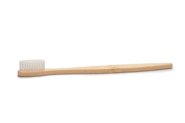 Bambusowa Szczoteczka Zębów Odizolowana Białym Tle Widok Góry — Zdjęcie stockowe