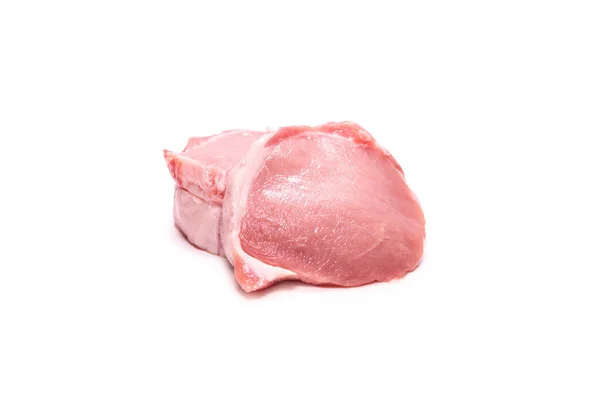 Morceaux Porc Cru Isolés Sur Fond Blanc Vue Dessus — Photo