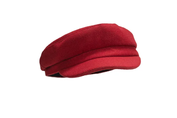 Sombrero Rojo Femenino Con Visera Aislada Sobre Fondo Blanco —  Fotos de Stock