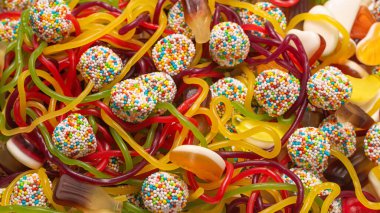 Lezzetli jöleli şekerler. Üst görünüm.  