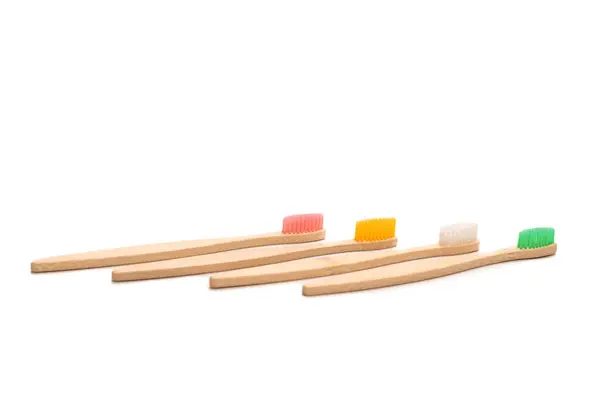 Bambu Tandborste Isolerad Vit Bakgrund Ovanifrån — Stockfoto