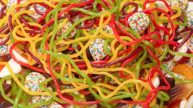 Lezzetli jöleli şekerler. Üst görünüm.  