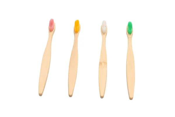 Bamboo Toothbrush Isolated White Background Top View — Stock Photo, Image