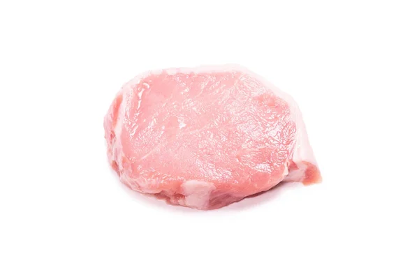 Rohe Schweinefleischstücke Isoliert Auf Weißem Hintergrund Ansicht Von Oben — Stockfoto
