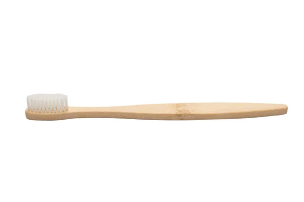 Escova Dentes Bambu Isolada Fundo Branco Vista Superior — Fotografia de Stock