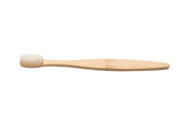 Escova Dentes Bambu Isolada Fundo Branco Vista Superior — Fotografia de Stock