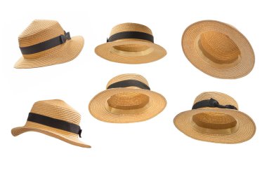 Siyah pruvalı hasır şapka beyaz arkaplanda izole. 