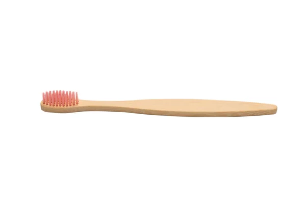 Bambu Diş Fırçası Beyaz Arka Planda Izole Edilmiş Üst Görünüm — Stok fotoğraf