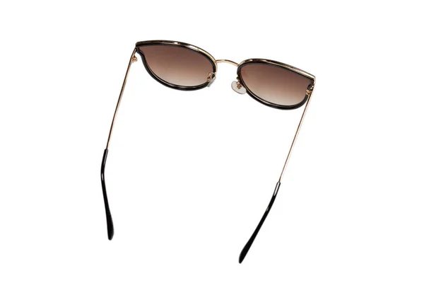 Frau Braune Trendige Sonnenbrille Isoliert Auf Weißem Hintergrund — Stockfoto