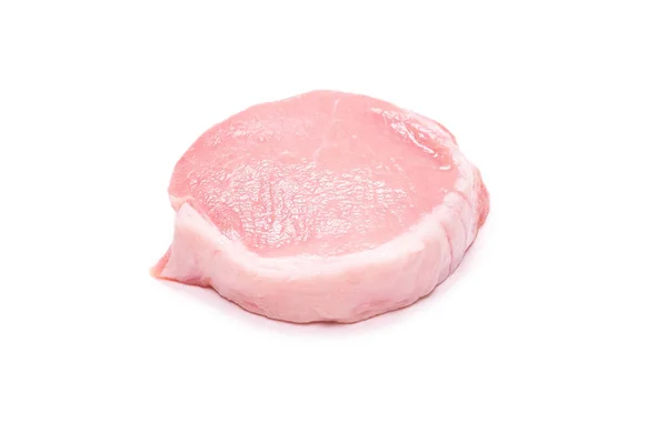 Raw Pork Pieces Isolated White Background Top View — Stock Photo, Image