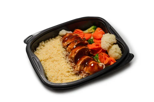Ready Food Container Stewed Chicken Teriyaki Sauce Stewed Carrot Cabbage — Stock Photo, Image