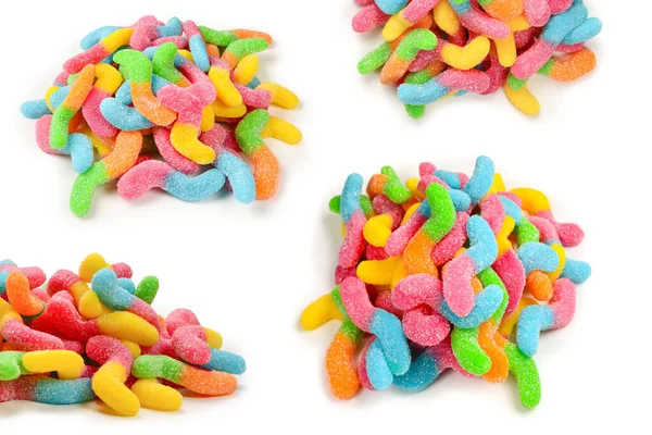 Sappige Kleurrijke Gelei Snoepjes Geïsoleerd Wit Gummiesnoepjes Slangen — Stockfoto
