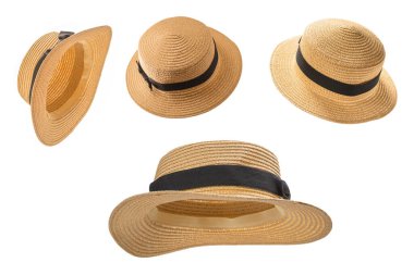 Siyah pruvalı hasır şapka beyaz arkaplanda izole. 