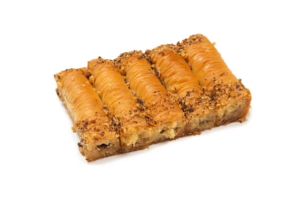 Delicioso Baklava Dulce Aislado Sobre Fondo Blanco Vista Superior —  Fotos de Stock