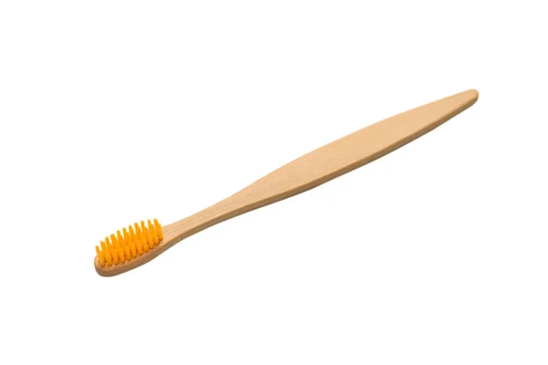 Bamboe Tandenborstel Geïsoleerd Een Witte Achtergrond Bovenaanzicht — Stockfoto