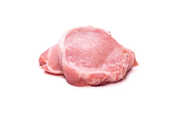 Raw Pork Pieces Isolated White Background Top View — Stock Photo, Image