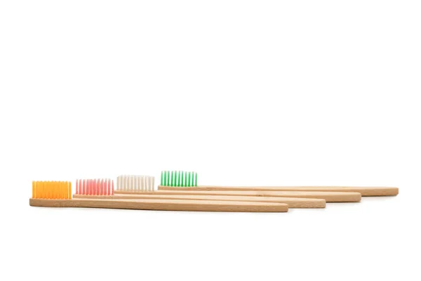 Cepillo Dientes Bambú Aislado Sobre Fondo Blanco Vista Superior — Foto de Stock
