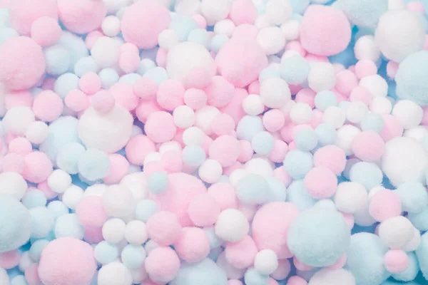 Fehér Rózsaszín Kék Puha Pomponokat Háttérként Fényes Háttér — Stock Fotó