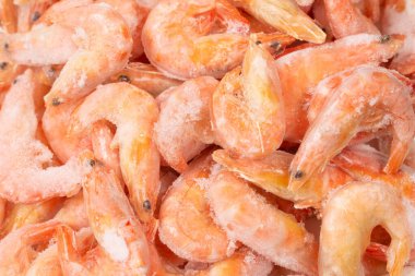Buzlu taze karides. Üst görünüm.  