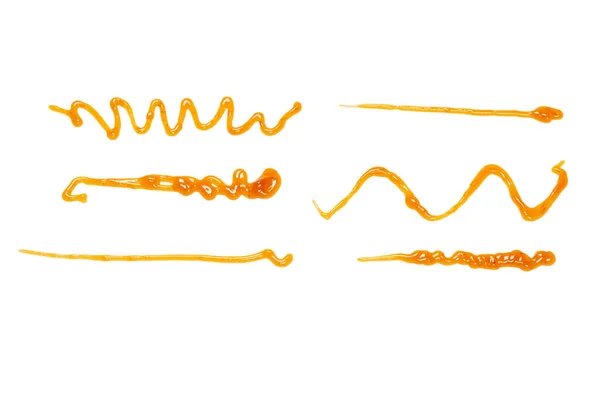 Marmellata Albicocche Arancioni Schizzi Isolati Sfondo Bianco Vista Dall Alto — Foto Stock