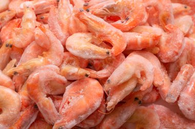 Buzlu taze karides. Üst görünüm.  