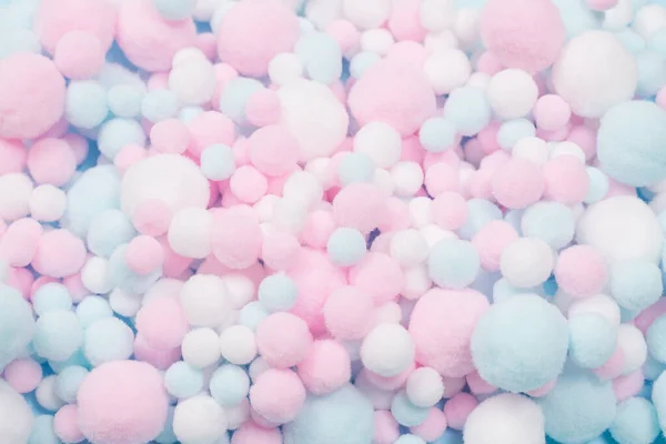 Pompon Morbidi Bianchi Rosa Blu Come Sfondo Sfondo Luminoso — Foto Stock