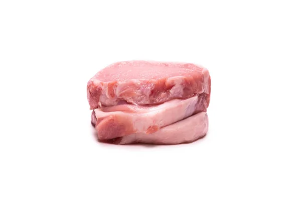 Raw Pork Pieces Isolated White Background Top View — Stock Photo, Image